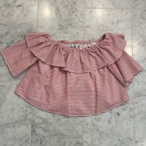 Lovers + Friends Red and White Striped Off the Shoulder Blouse S